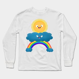 Cute happy sun cloud rainbow cartoon Long Sleeve T-Shirt